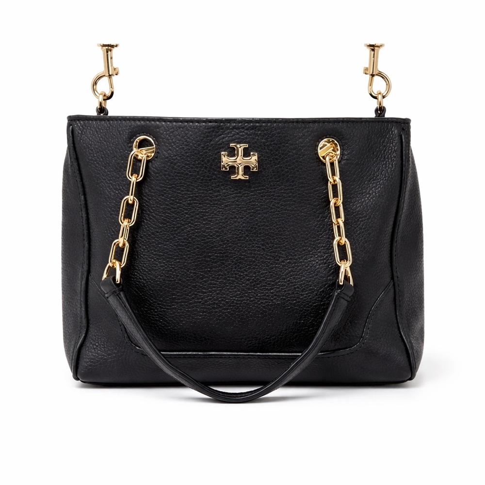 Tory Burch Small Black Leather Tote Gold Chain Strap 9x7